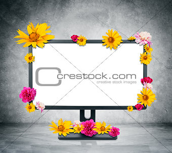 Monitor with flowers