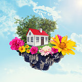 House with flowers on island
