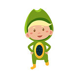 Kid In Avocado Costume. Vector Illustration