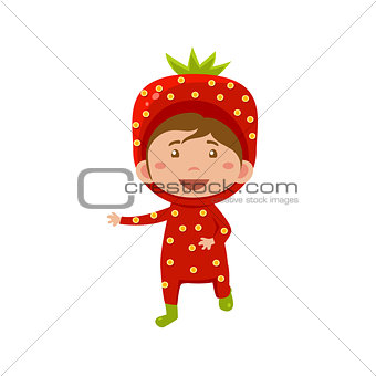 Kid Wearing Strawberry Costume. Vector Illustration