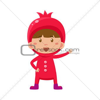 Kid In Pomegranate Costume. Vector Illustration