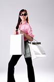 pink shirt woman in sunglasses shopping