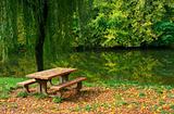 Picnic table by the river