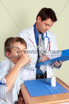 Sick child taking medicine