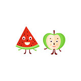 Humanized Apple And Watermelon Illustration