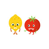 Humanized Lemon And Tomato Illustration