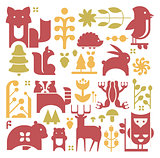 Forest Plants And Animals Set