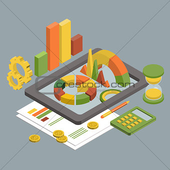 Flat 3d Isometric Business , Chart Graphic vector.