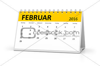 german language table calendar 2016 february