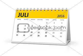 german language table calendar 2016 july