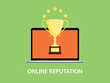 online reputation illustration with laptop notebook and gold trophy