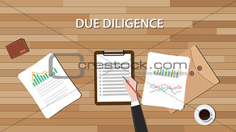 due diligence business review with paper document and graph
