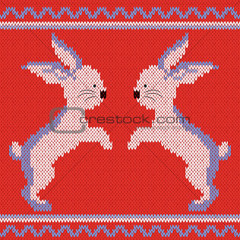 Knitted pattern with rabbits