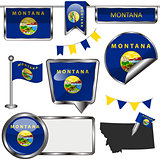 Glossy icons with flag of state Montana