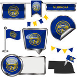 Glossy icons with flag of state Nebraska