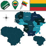 Map of Lithuania with named counties