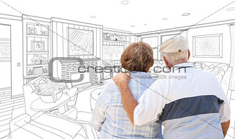 Senior Couple Looking Over Custom Living Room Design Drawing