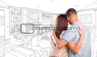 Military Couple Looking Over Custom Living Room Design Drawing