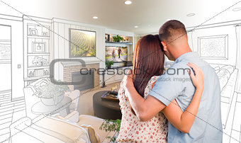 Military Couple Looking Over Living Room Design Drawing Photo Co