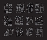 Flat clothes complect icons black