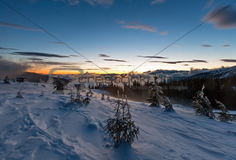 Sunrise winter mountain landscape (Carpathian).