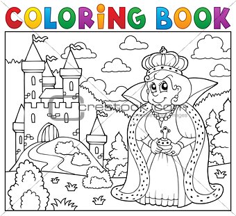 Coloring book queen near castle