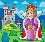 Happy queen near castle theme 1