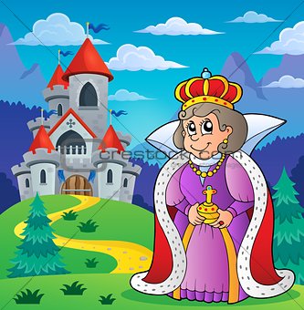 Happy queen near castle theme 2