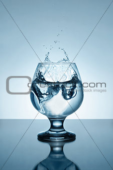 Mineral water with ice and splashes