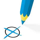 blue pencil with cross