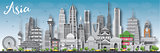 Asia skyline silhouette with different landmarks.