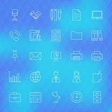Business Office Line Icons Set over Polygonal Background