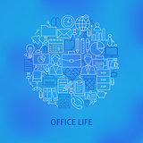 Thin Line Business Office Life Icons Set Circle Concept