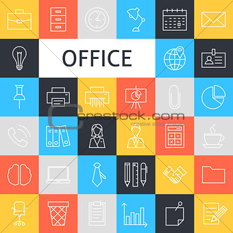 Vector Line Art Business Office Icons Set