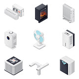 Home climate equipment isometric icon set