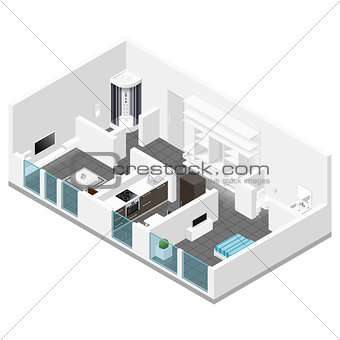 Residential apartment isometric icon set