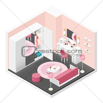 Women room isometric icon set