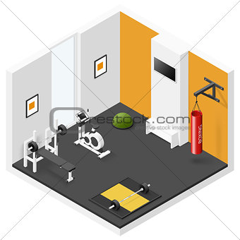 Home fitness room isometric icon set
