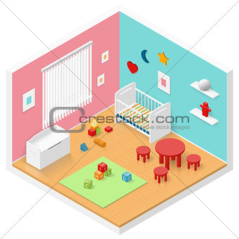 Child playroom isometric icon set