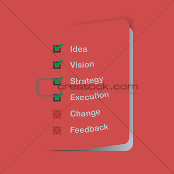 Flat design business concept sheet with check list, box, marked and shadow