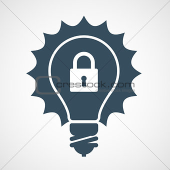 Intellectual property icon - light bulb and padlock