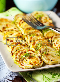 Fried slices of zucchini 