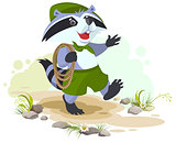 Raccoon scout carries rope. Animal scout with rope