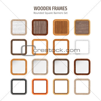 Wooden Rounded Square Banners Set
