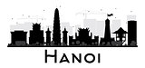 Hanoi City skyline black and white silhouette.