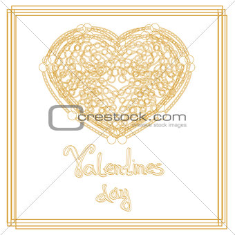 Outline golden heart shape with copy space.