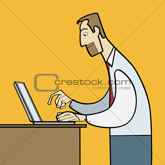 man working on laptop flat vector