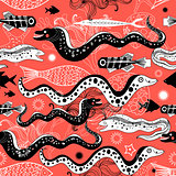 Seamless pattern with  funny Moray eels 