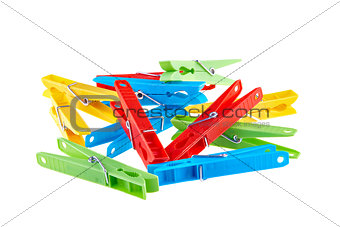 Set color clothes-pegs over white