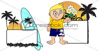 kid surfer expression cartoon copyspace love